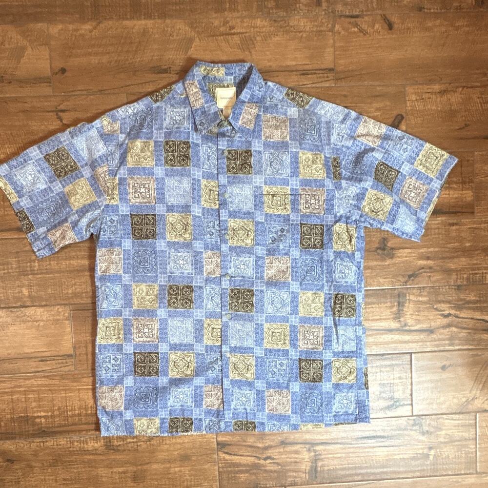 Men's Saddlebred Woven Geometric Button-Up Shirt Short Sleeve Blue/Black/Beige
